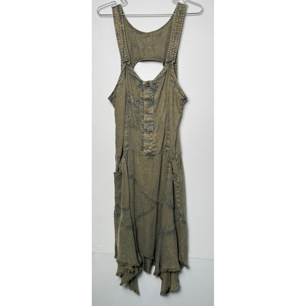 Free People Tencel Acid Wash Overall Pinafore Dress Large